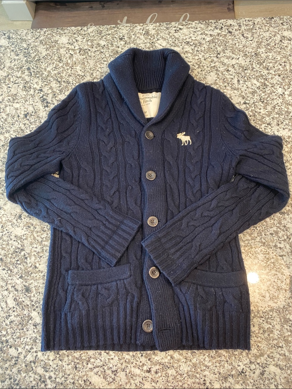 Abercrombie & Fitch Navy Cable Knit Shawl-Collar Cardigan Men’s Medium Vintage